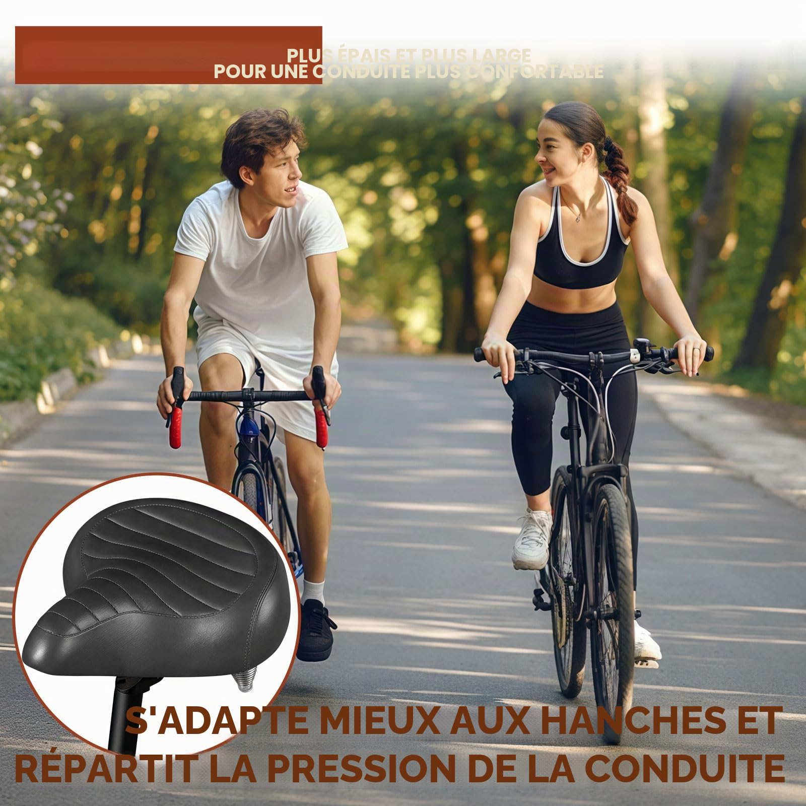 Selle de vélo confortable, ergonomique, pour homme et femme, large selle confortable, étanche, absorbant les chocs pour vélo de ville, VTT, vélo d'appartement