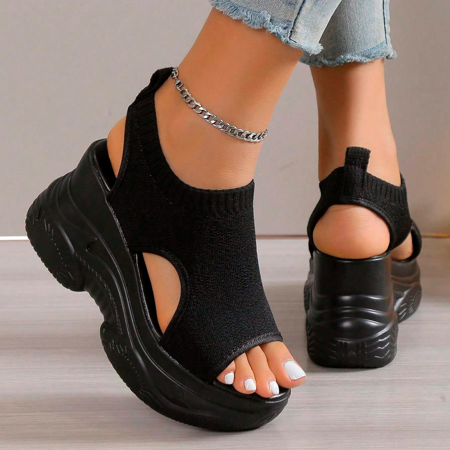 Women' Casual Sandals Outdoor Elastic Breathable Mesh Comfortable Beach Sandals Open toe Slip On Dressy Summer Sandals Walking Shoes Memory Foam Sandals