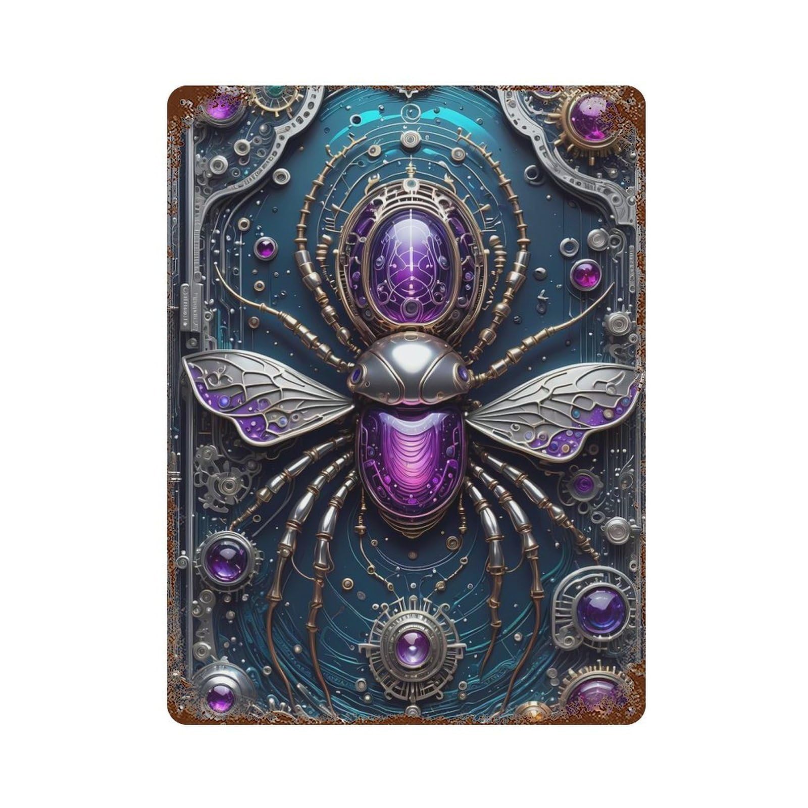 Galactic Beetle Chronicles Rust Effect Tin Sign 15.7"x11.8", Industrial Home Decor for Garage, Pub Or Kitchen