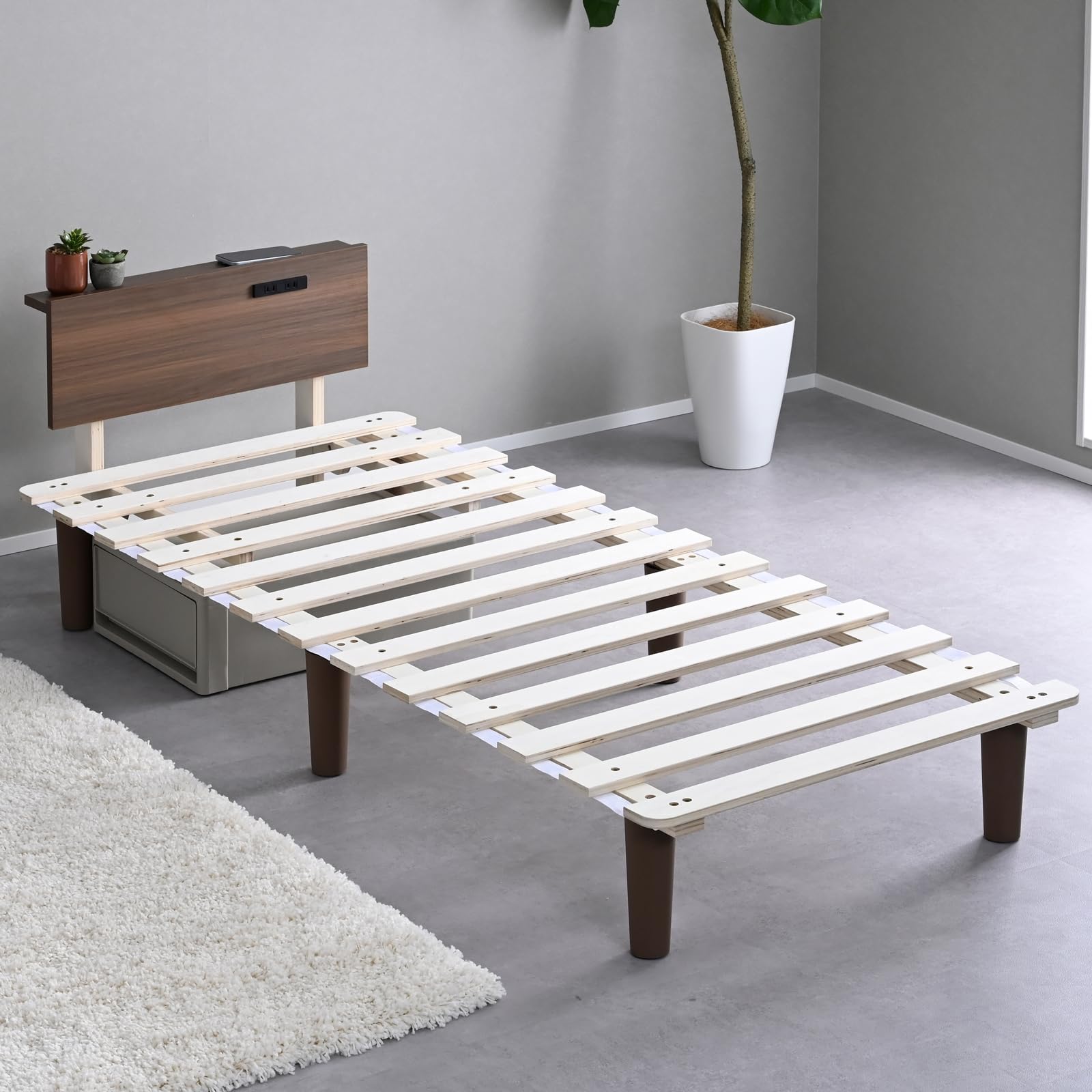 Amazon｜山善(YAMAZEN) すのこベッド セミシングルショート 宮付 2口