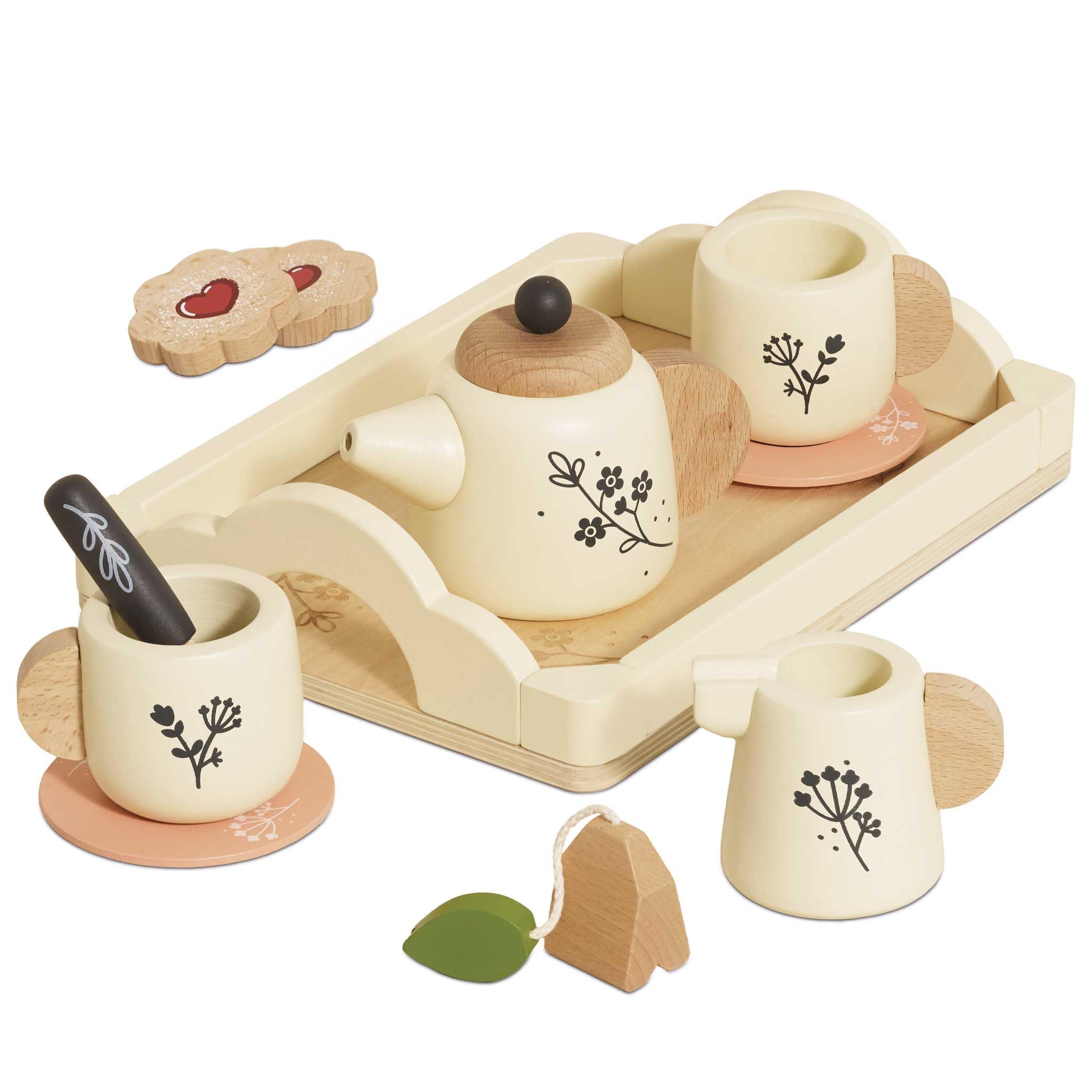 Le Toy Van - Wooden Tea Set & Tray, Multicoloured, child-size