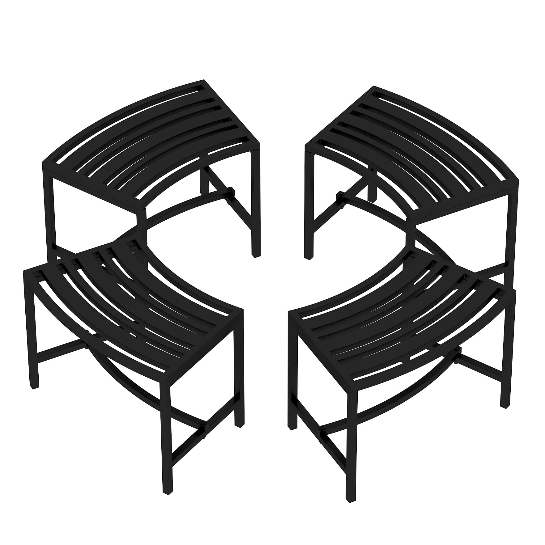 Timechee Metal Curved Fire Pit Bench Set of 4, Outdoor Fire Pit Seating, Steel Backless Outside Fire Pit Bench for Garden, Patio, Porch, Backyard,