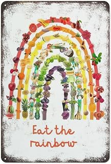 Eat The Rainbow Educational Kids Rainbow Fruits Vegetables Metal Tin Sign Plaque Vintage Room Gift Aluminium Creative Novelty Unique Funny Art Decoration Tin Waterproof 8x12 Inch