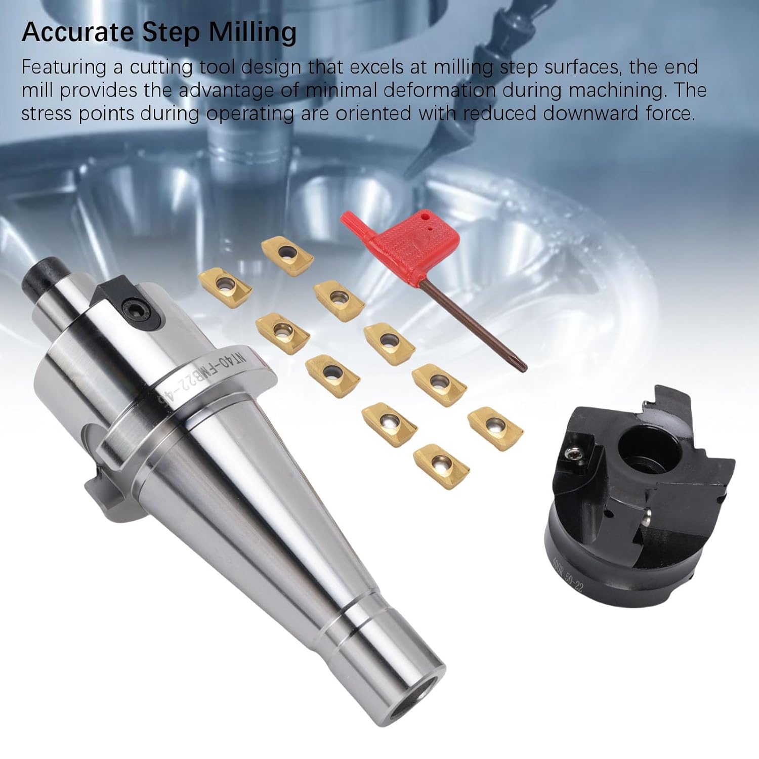 Eujgoov NT40 FMB22 Face End Mill Holder Set with 400R-50-22 Indexable Face Mill Cutter, APMT1604 Carbide Inserts, High Speed CNC Milling Tool Holder Extension, 40CR Alloy Steel