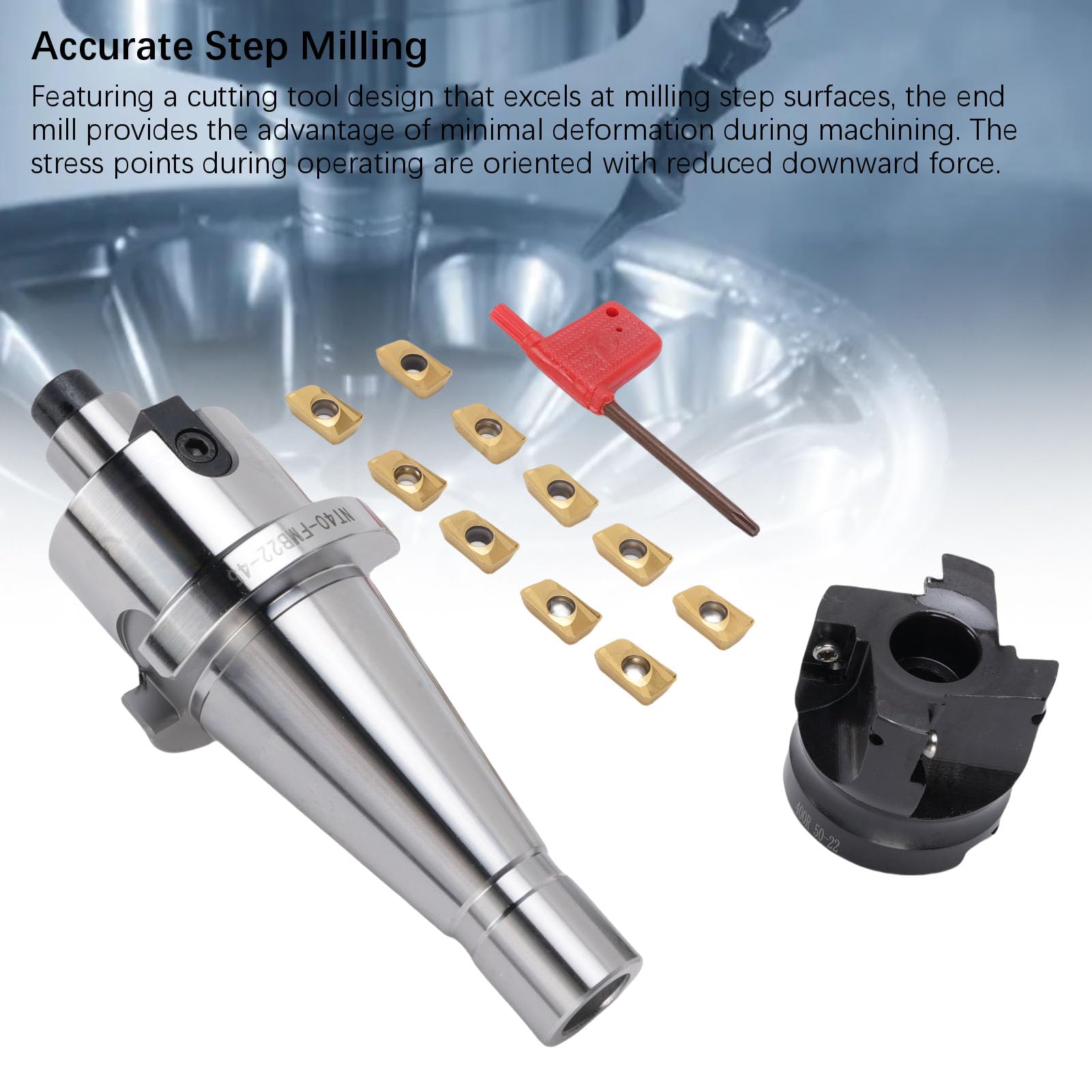 Fafeicy Stirnfräser-Halter-Set, CNC-Fräser mit 10 APMT1604-Klingen für Präzise Stufen- und Oberflächenbearbeitung auf Metallbearbeitungsgeräten