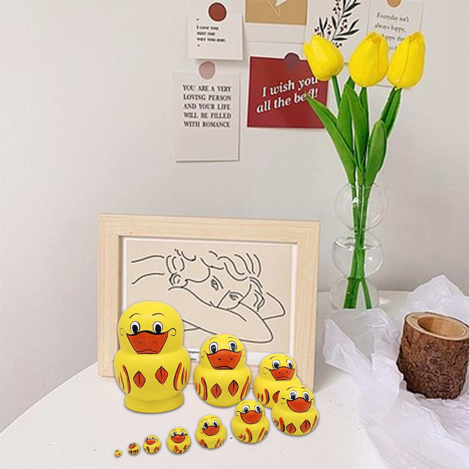 Poupées Gigognes Canard En Bois 10 Pièces – Matriochka Peinte à La Main – Décoration Et Jouet Éducatif