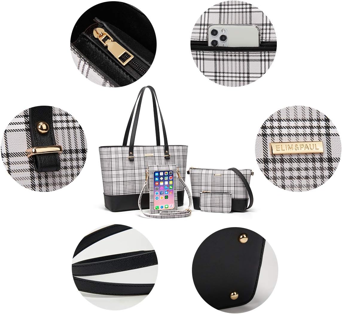 Women Fashion Synthetic Leather Handbags Tote Bag Shoulder Bag Top Handle Satchel Purse Set 4pcs - Image 3