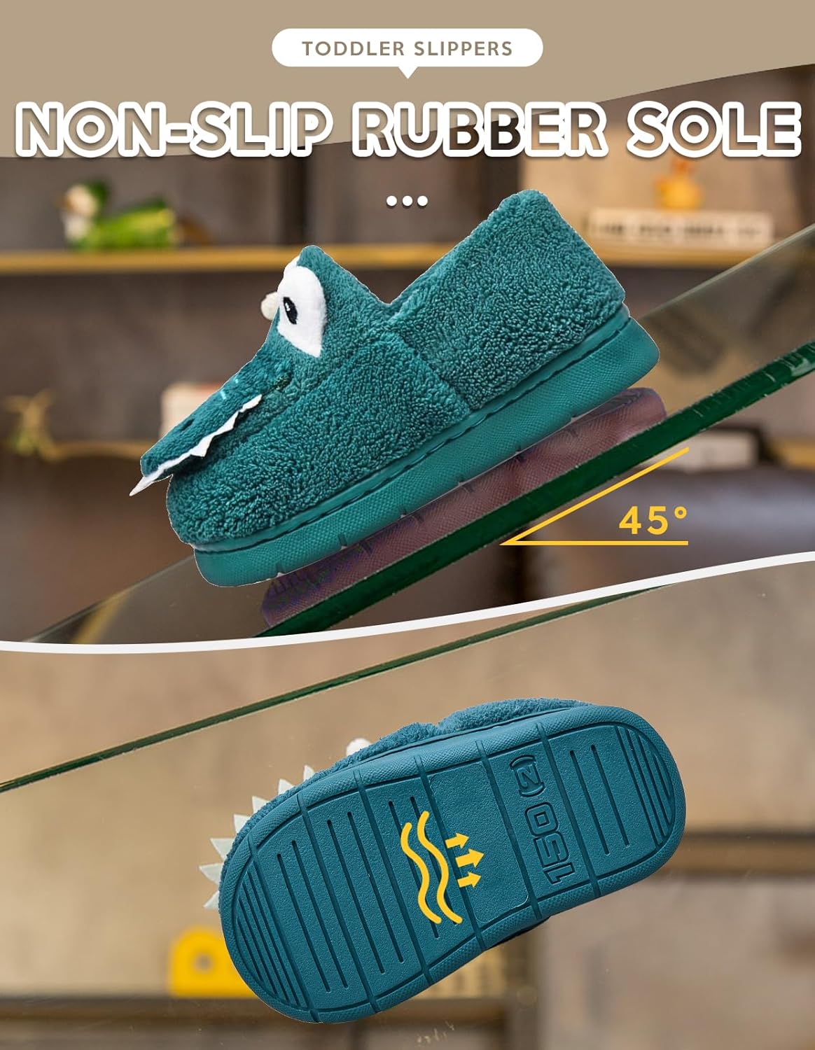 Kids Toddler Slippers Boys Girls Dinosaur Bunny House Shoes Non Slip Warm Soft Winter Fuzzy Indoor Slipper - Image 4