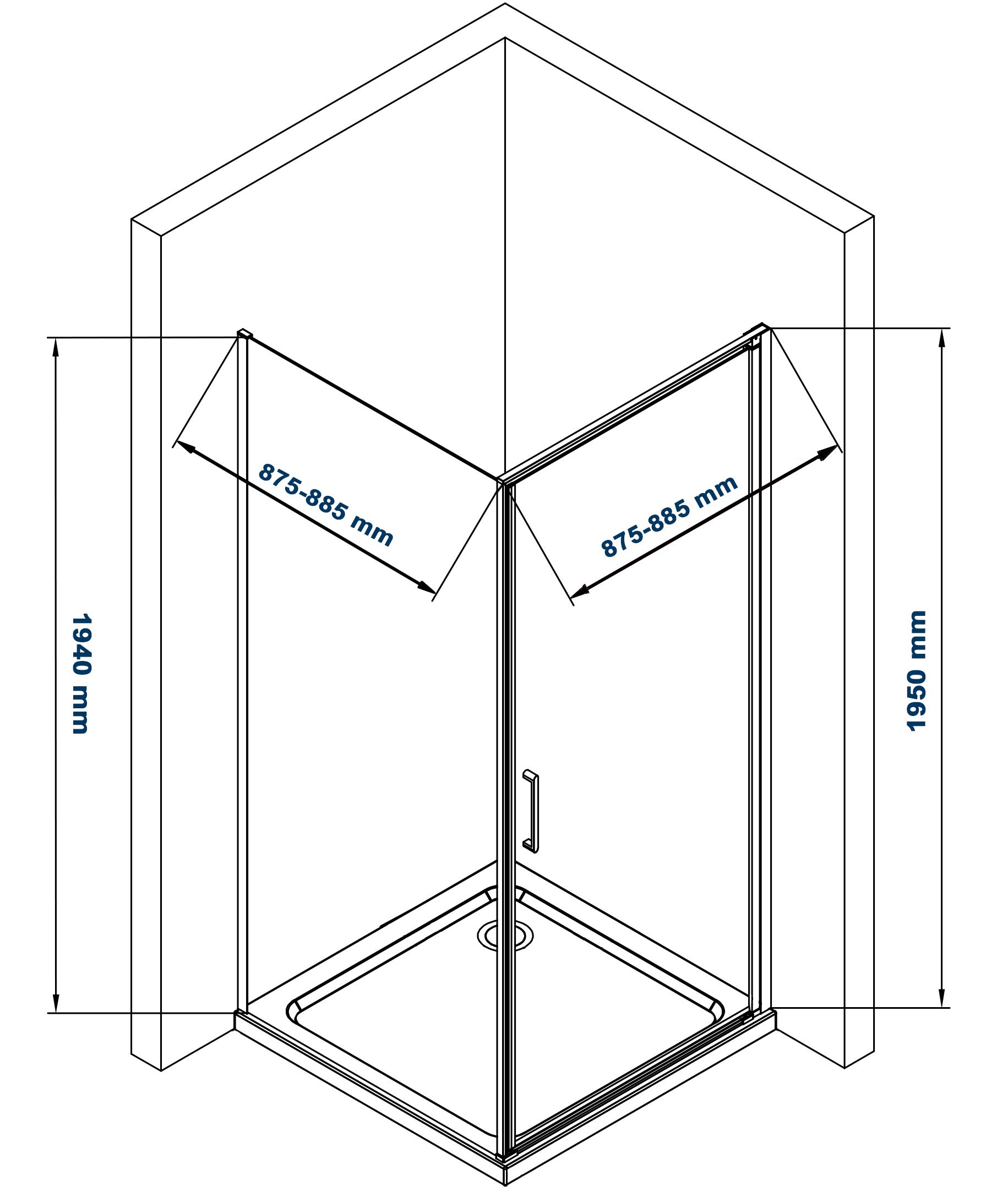 Bernstein Duschkabine EX416S 90 x 90 cm – ohne Duschtasse – ESG Echtglas, schwarzer Rahmen, Eckdusche mit Hebe-Senk-Mechanismus