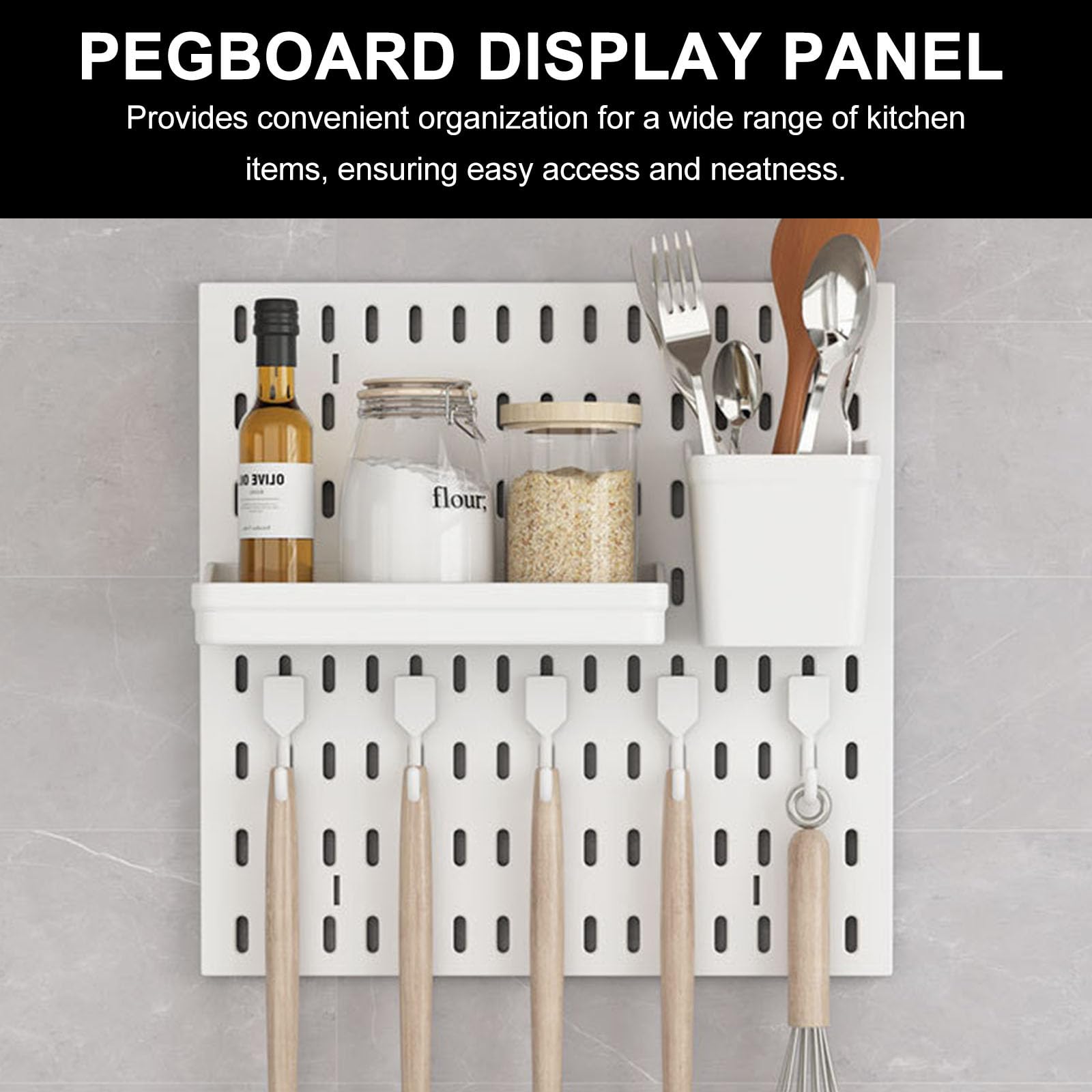 NOLITOY Set Pannelli Forati da Parete senza Foratura, Organizer Cucina e Bagno in Plastica Resistente Bianco, Espositore Multifunzione per Utensili e Accessori Casa