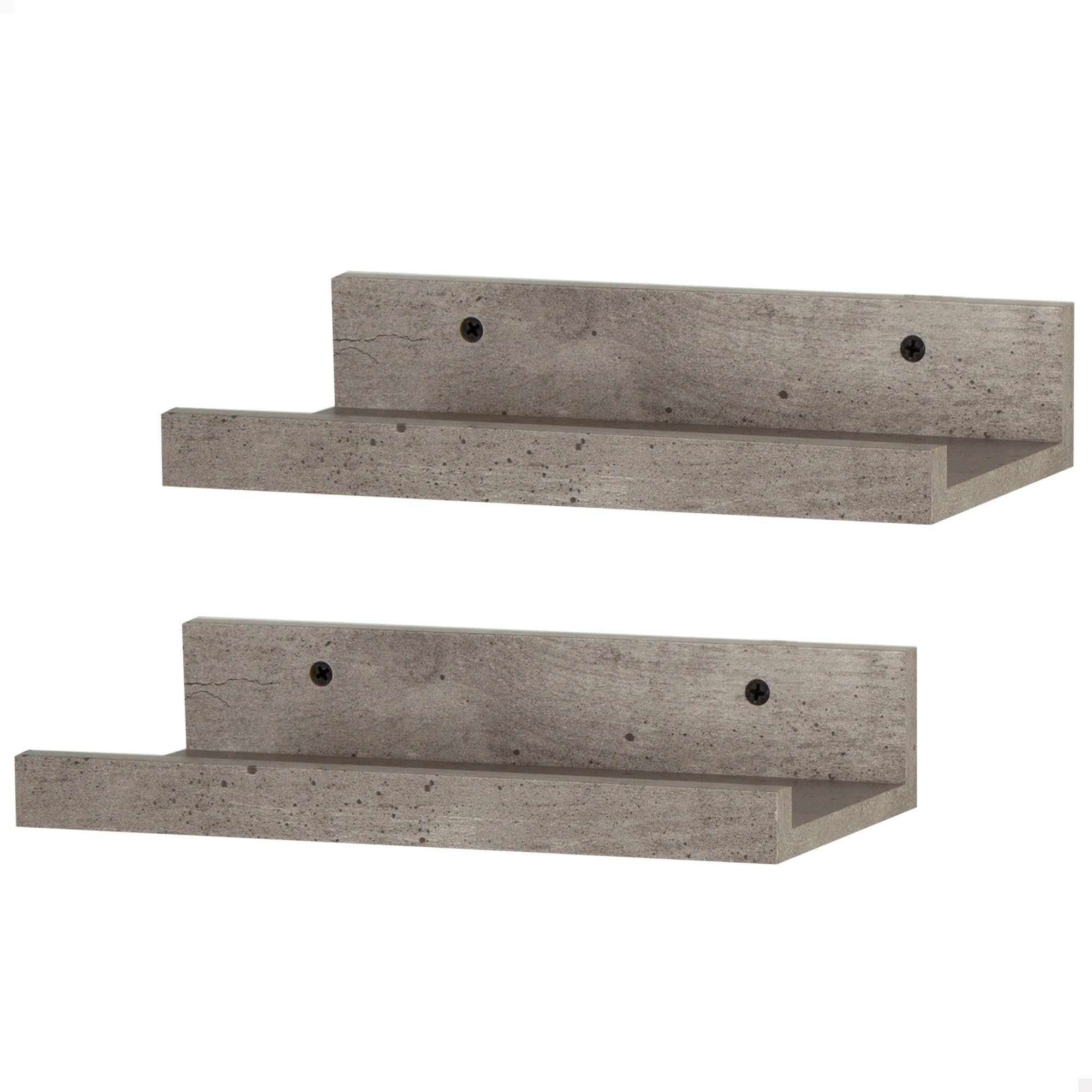 AKTIVE MAX Home Set of 2 Wall Shelves, 25 cm, Cement Effect, for Pictures, Decoration, Living Room, Dining Room, Kitchen, Bathroom (18487)