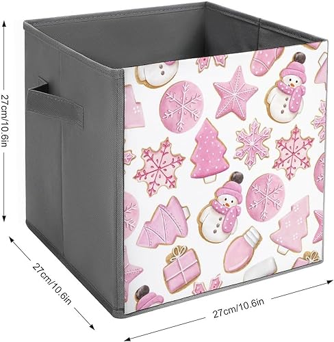 Miniatura 2 de MEIKKO Pink Christmas Cookie Cube Storage Bins Merry Xmas 11 Inch Storage Cubes Foldable Decorative Fabric Storage Baskets for Organizing Home