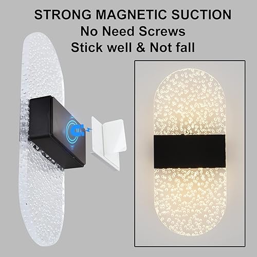 Miniatura 3 de Juego de 2 apliques de pared con control táctil, luz nocturna regulable, funciona con pilas, para dormitorio, recargable, magnética, inalámbrica,