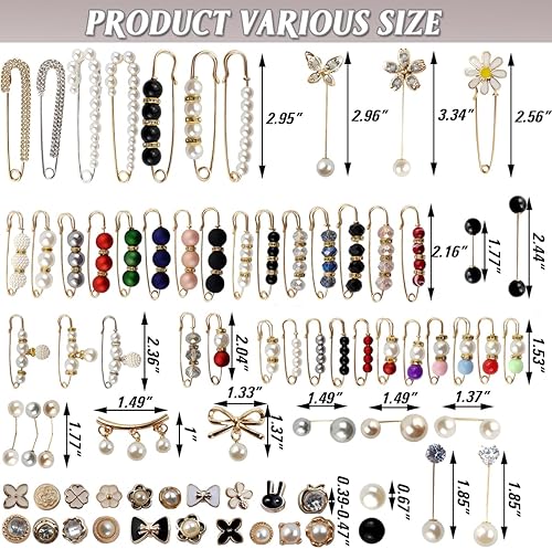 Miniatura 2 de TIHOOD Broche de perlas para mujer, 110 piezas, broches decorativos de seguridad, pantalones y chales, broches de perlas artificiales, broche de