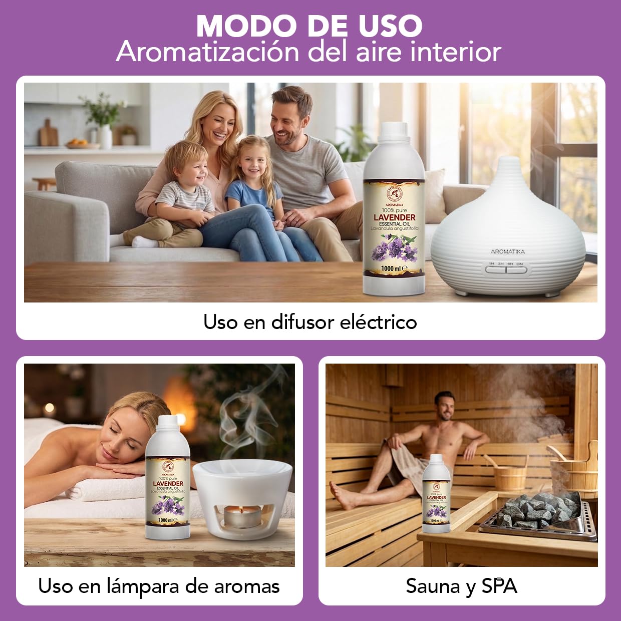 Aceite Esencial de Lavanda 1000ml - Lavandula Angustifolia - Aceites Esenciales Natural para Difusor - Calmante - Relajación - Cuidado Piel - Cuidado de Ropa - Protégé y Refrescas Prendas