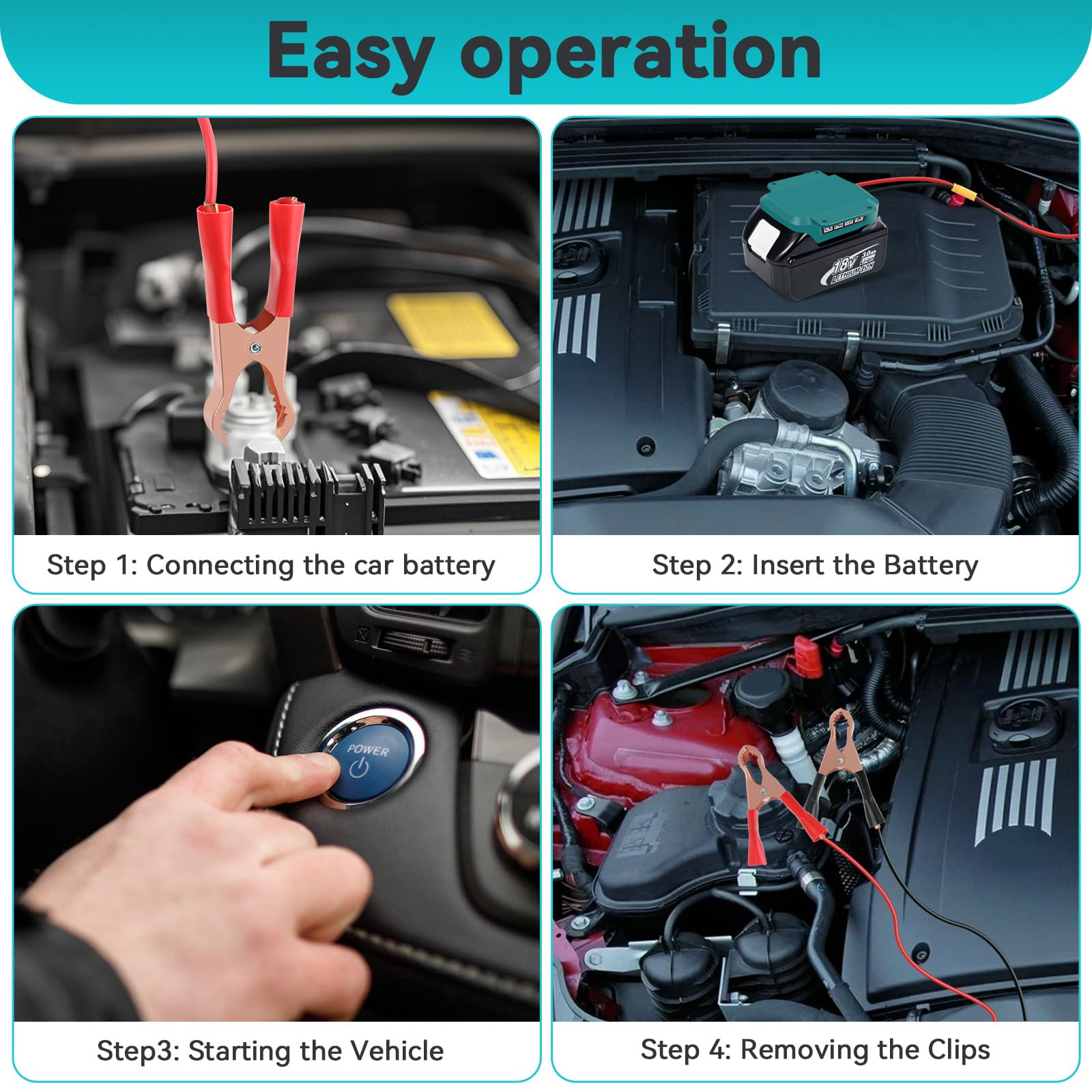 ASUNCELL Adattatore Power Bank per batteria Makita da 18 V, dispositivi di avviamento, compatibile con Makita, batteria portatile da 12 V, starter batteria per auto (batteria non inclusa)