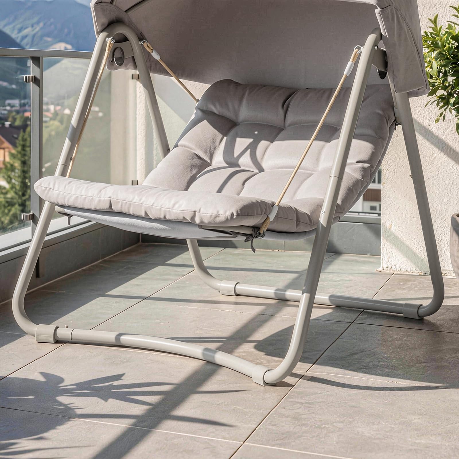 Sobuy Columpio Jardin Exterior Colgante Exterior con Parasole Regolabile Muebles Jardin Exterior Sillón Relax e Hamacas Jardin Beige 108x126x163 cm OGS62-MI