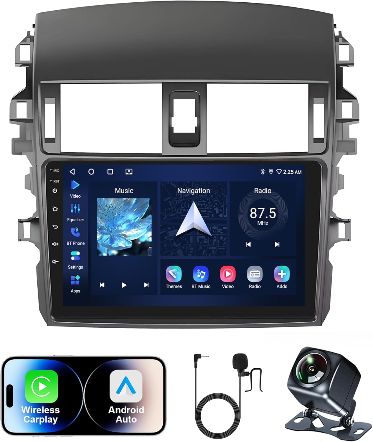 9" Car Stereo for Toyota Corolla 2009-2013, Android Radio Screen Replacement with Wireless CarPlay/Android Auto, GPS, Bluetooth, WiFi, DSP, FM, Backup Camera