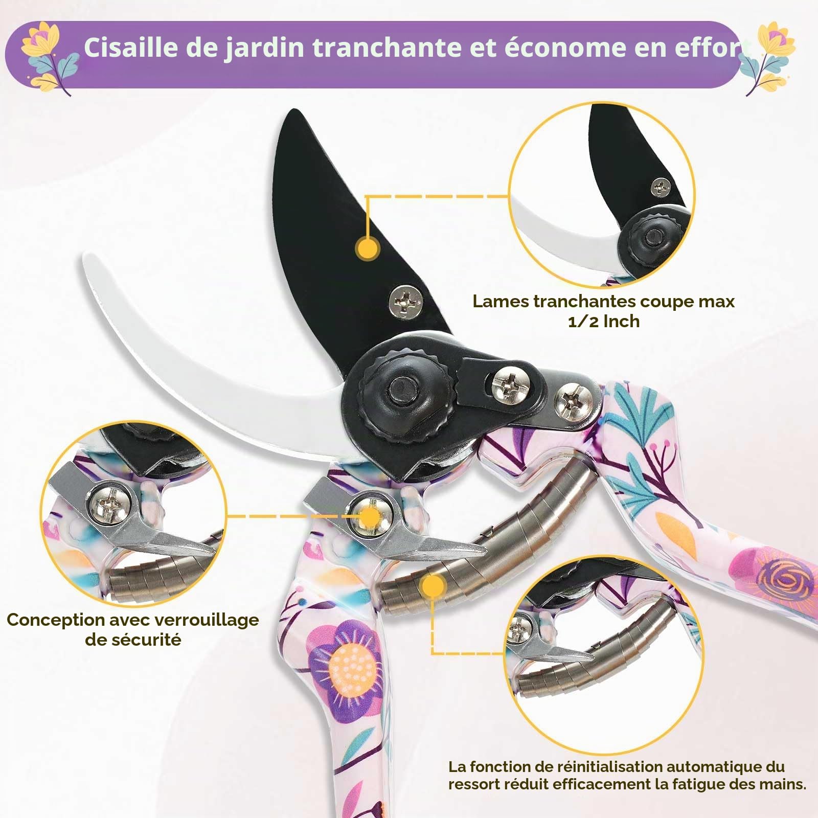 Velway Ensemble d’Outils de Jardinage 5 Pièces – Outils de Jardin à Motif Floral en Métal avec Gants, Sac de Rangement & Coffret pour Femmes, Fête des Mères, Noël, Anniversaire