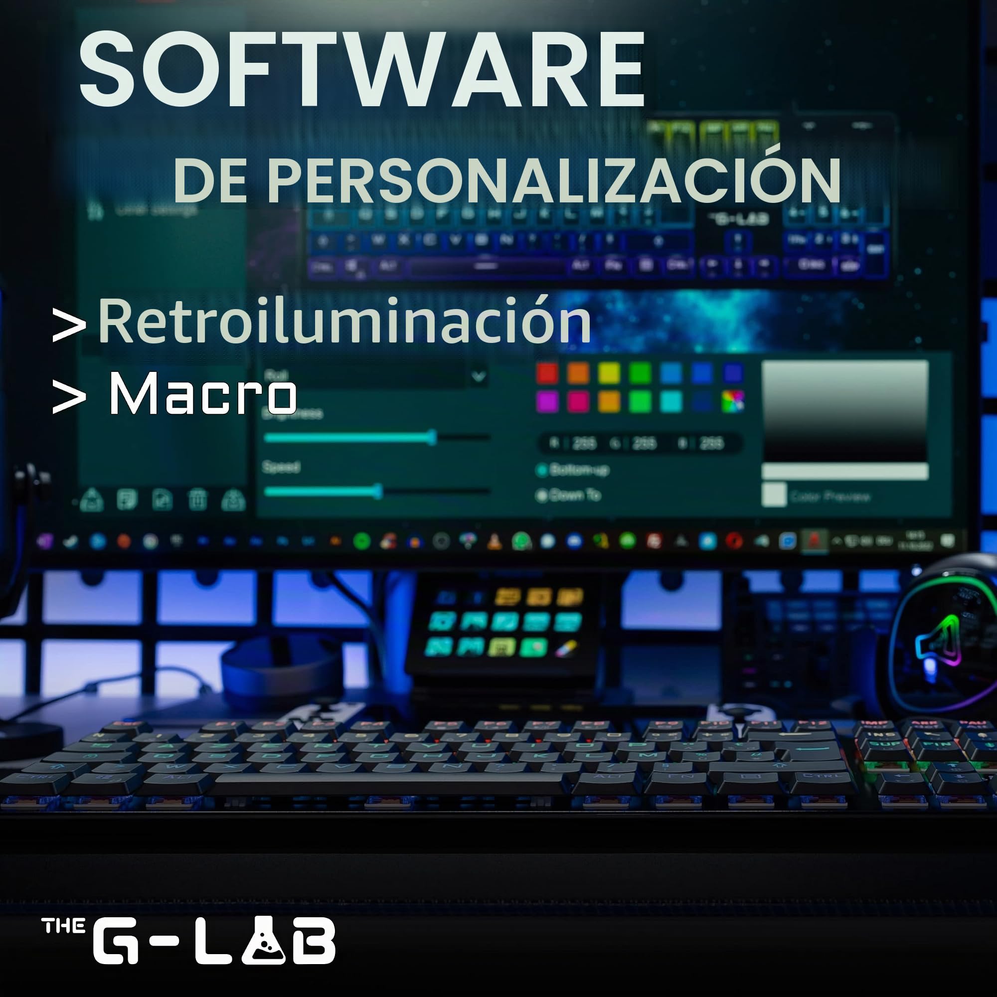 The G-Lab Keyz Platinium Teclado Mecánico Gaming AZERTY FR Red Switch Low Profile - Retroiluminación RGB 100% Personalizable, Anti-ghosting Total - PC/PS4/PS5/Xbox – Negro - Nuevo
