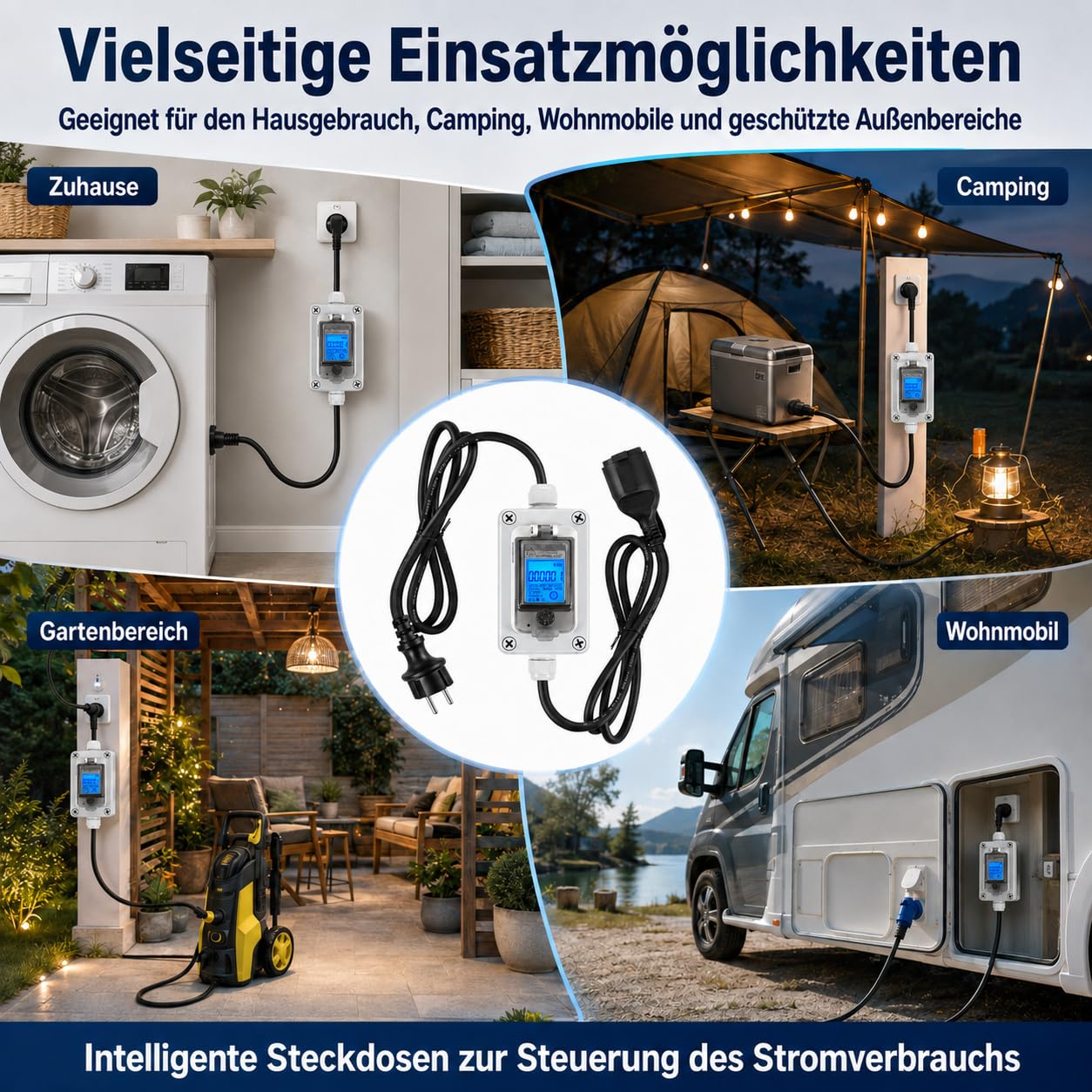 Contatore di corrente per presa da 230 V, per camper, ambienti esterni | digitale, consumo energetico
