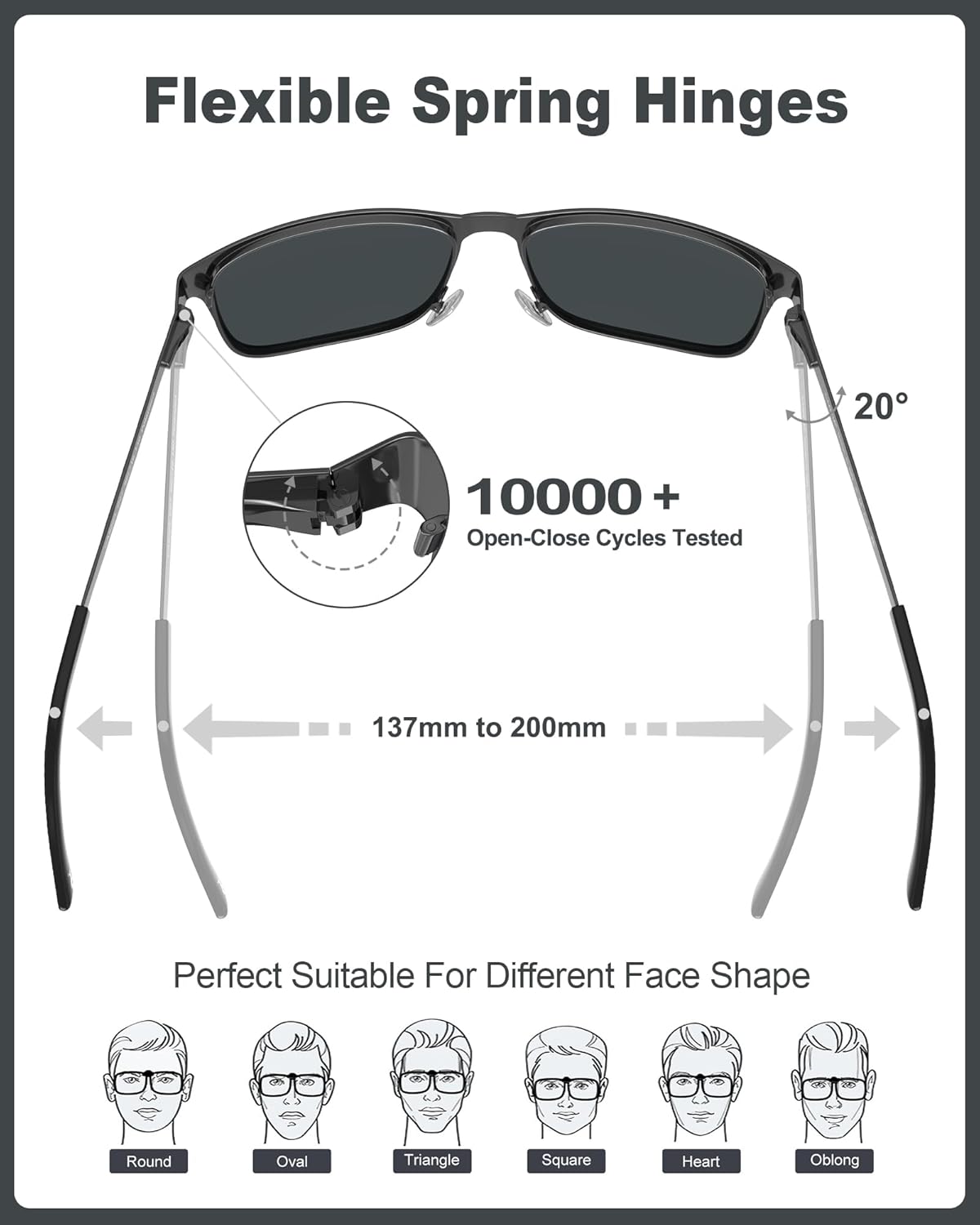 CARFIA Metal Polarized Sunglasses for Men UV400 Protection, Cool Shades with Spring Hinges & Grid Pattern CA5223