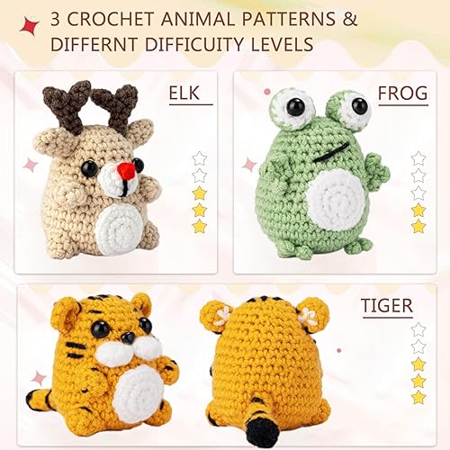 Miniatura 5 de LUCKY SNAIL Kit de ganchillo para principiantes, kit de 3 piezas de animales de ganchillo, kit de inicio de ganchillo para adultos y niños con