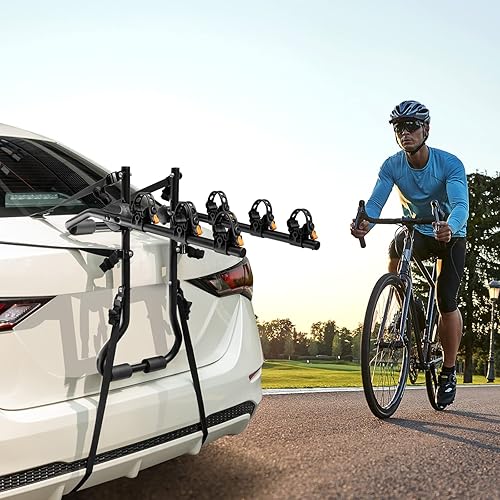 Miniatura 7 de GYMAX Portabicicletas, soporte para 3 bicicletas montado en el maletero con receptor de 2 pulgadas y doble garantía de seguridad, plegable,