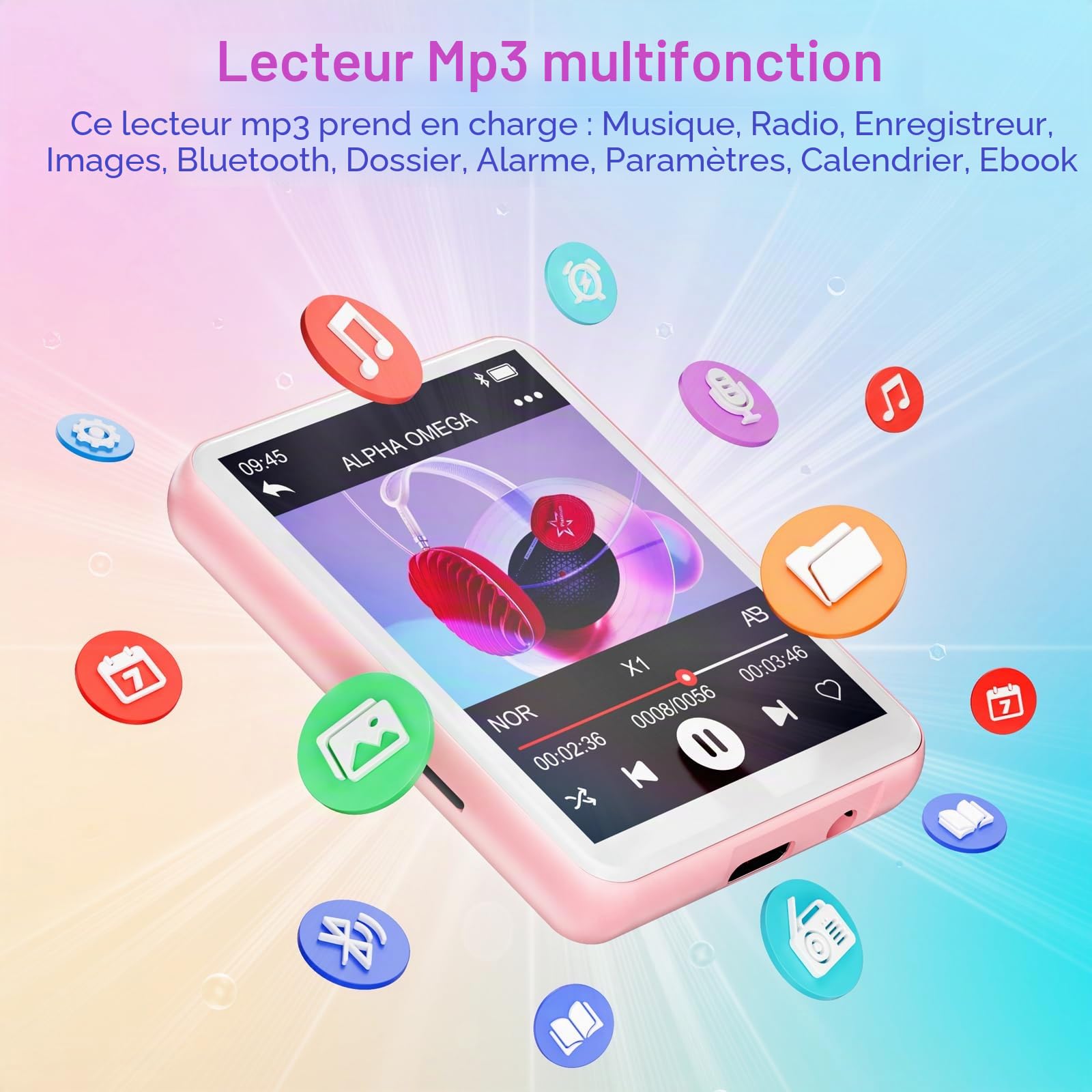 128Go Lecteur MP3 Bluetooth 5.4, Oilsky 2,4'' écran Tactile MP3, Lecteur Musique Portable avec Haut-Parleur et Radio FM, Lecteur MP3 pour Enfants Sportifs (Rose)