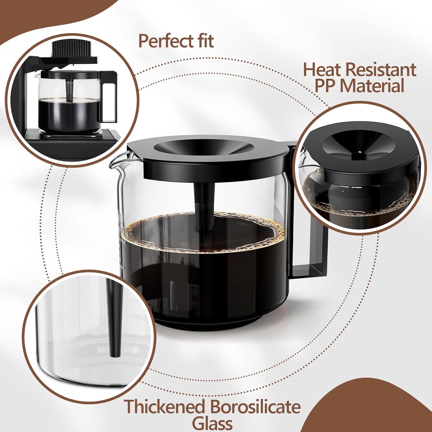 1.25L Coffee Pot Replacement for Technivorm 89830 Coffee Maker, Glass Carafe for Moccamaster KBG, KBGV & CDG KBG Brewers, Glass Coffee Pot, BPA Free, Dishwasher Safe