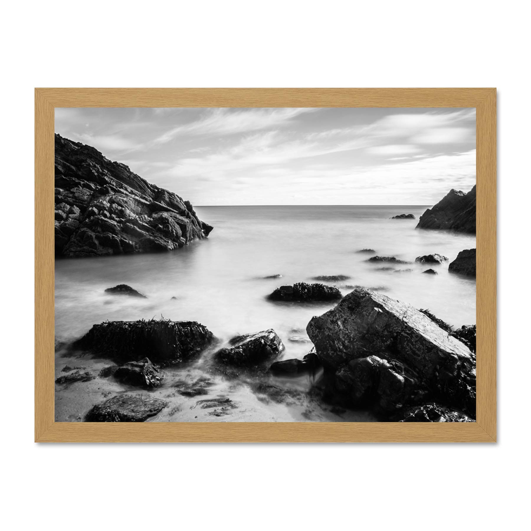 Marloes Wales Rocky Coast BW Large Framed Art Print Poster Wall Decor 18x24 inch