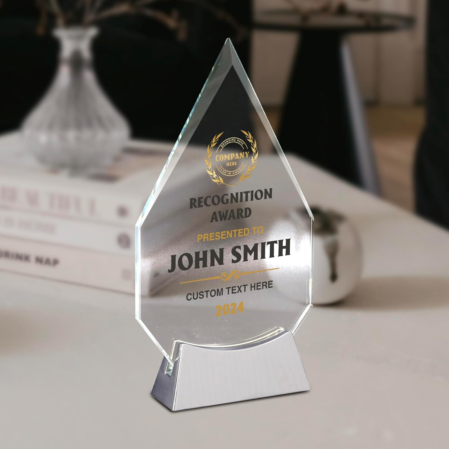 9 1/4" Personalized Glass Plaque for Awards and Trophies, Custom Award for Employee of the Month, Retirement, Leadership and Appreciation Gift N (D5)