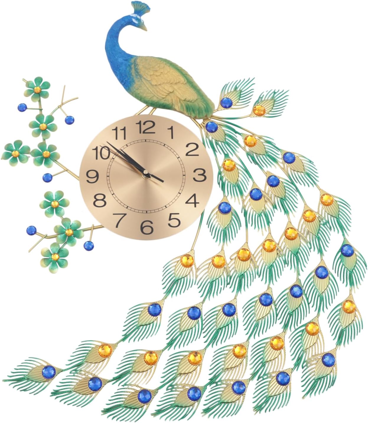 LOYALHEARTDY Large Peacock Wall Clock, 29.53 inch Luxury Peacock Clocks Mute Wall