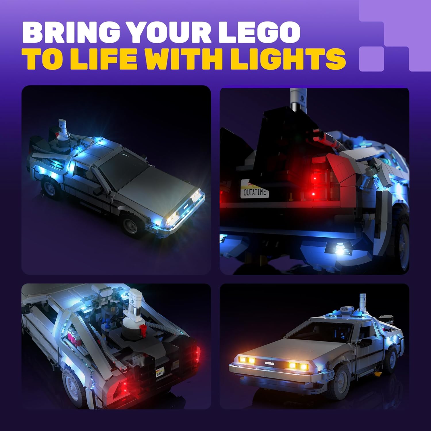 LED Light Kit Compatible with Lego 10300 Back to The Future Time Machine – Lighting Accessories for Lego Creator Expert Building Set, Decorative Upgrade (Model Not Included)