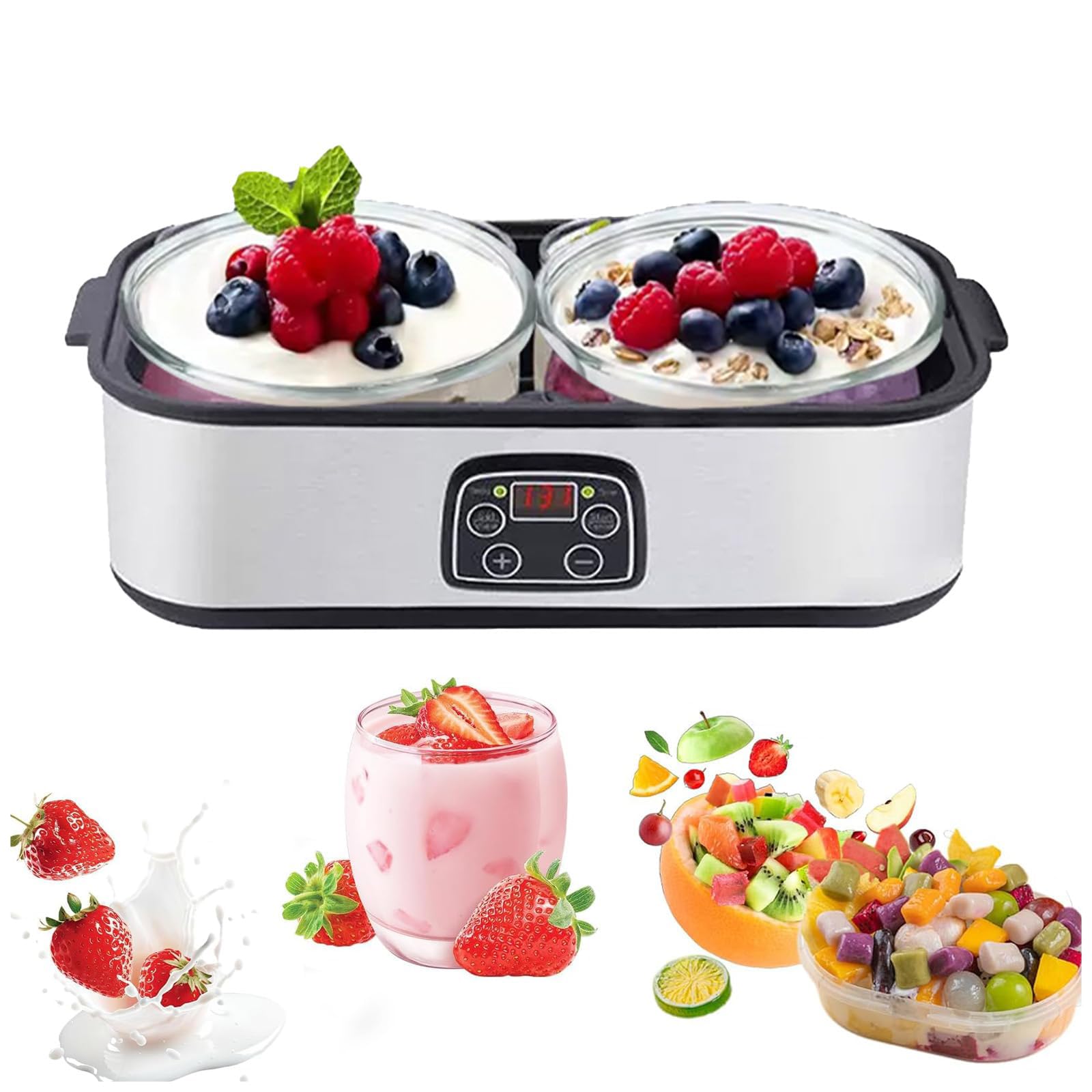 Yaourtière Électrique Portable avec 2 Pots en Verre