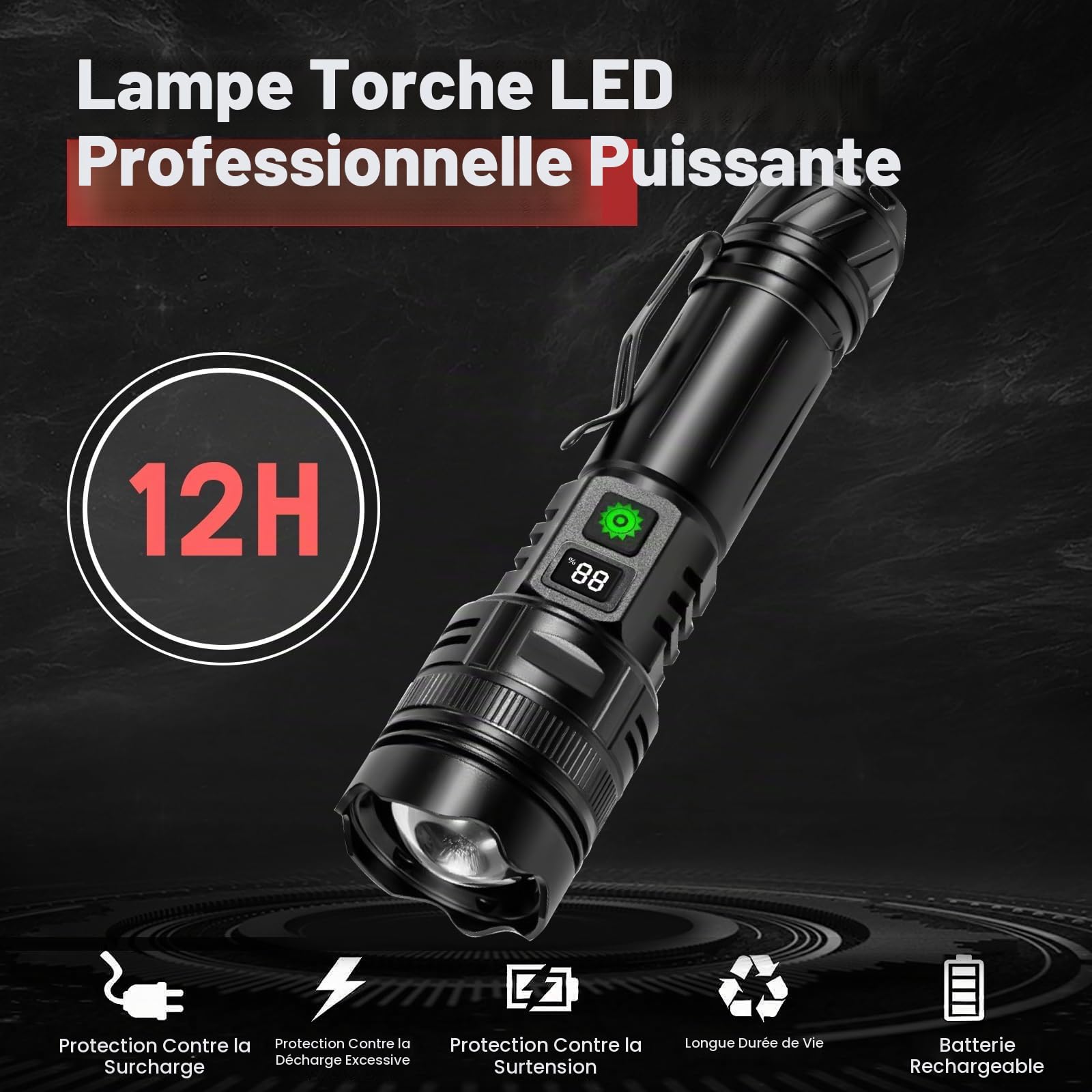 WEDETIAN 2PCS Lampe Torche LED Rechargeable,30000 Lumens Lampes Tactique de Poche Ultra Puissante, 5 Modes D'éclairage IP65 Étanche Pour Camping Randonnée Urgence