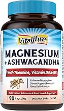 Magnesium Complex with Ashwagandha & L-Theanine - Stress Relief, Bone & Relaxation Support - w/Vitamin D3, B6 - Glycinate, Citrate, Malate, Taurate - 90 Vegan Capsules, Non-GMO, Gluten Free