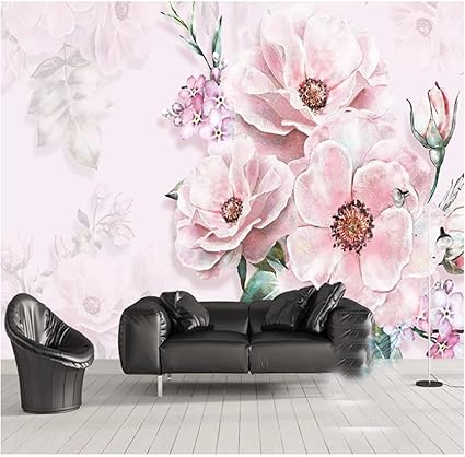 Amazon 粘着壁紙 水彩フローラルピンクのロマンチックなウェディングルーム 寝室用壁紙ビニール粘着壁紙ステッカー 壁紙