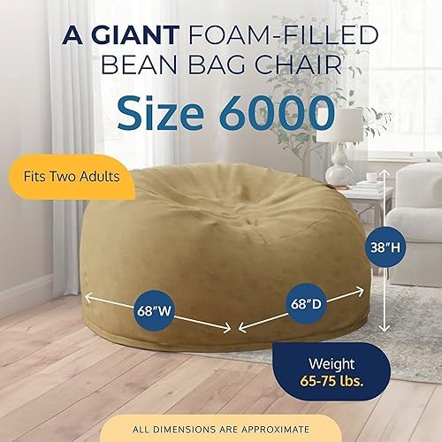 Miniatura 5 de ULTIMATE SACK 6000 Silla de puf de 6 pies, funda de ante color camello  Silla de espuma extragrande, asiento de piso, sofá pequeño o sofá cama para