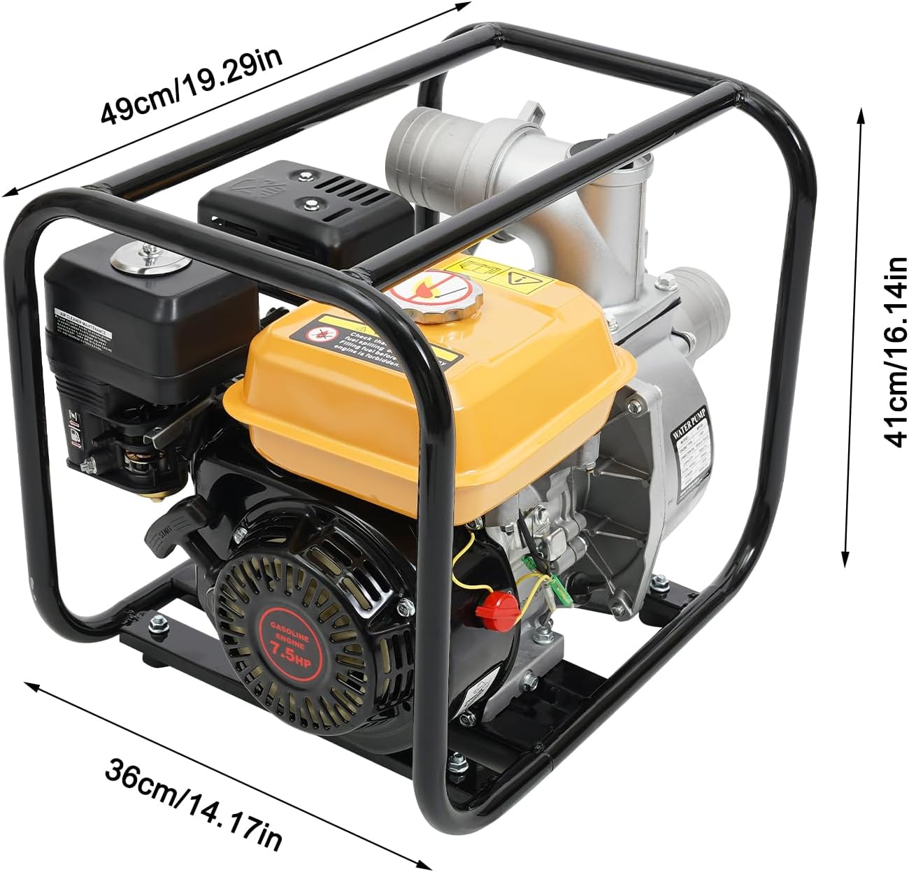 196CC Engine Water Pump,7.5HP 4-Stroke Engine Gasoline Powered Water Pump,Single Cylinder Air Cooled,Water Transfer Pump With OHV Silencer,Water Pump For Agricultural Irrigation,Garden Watering,Etc