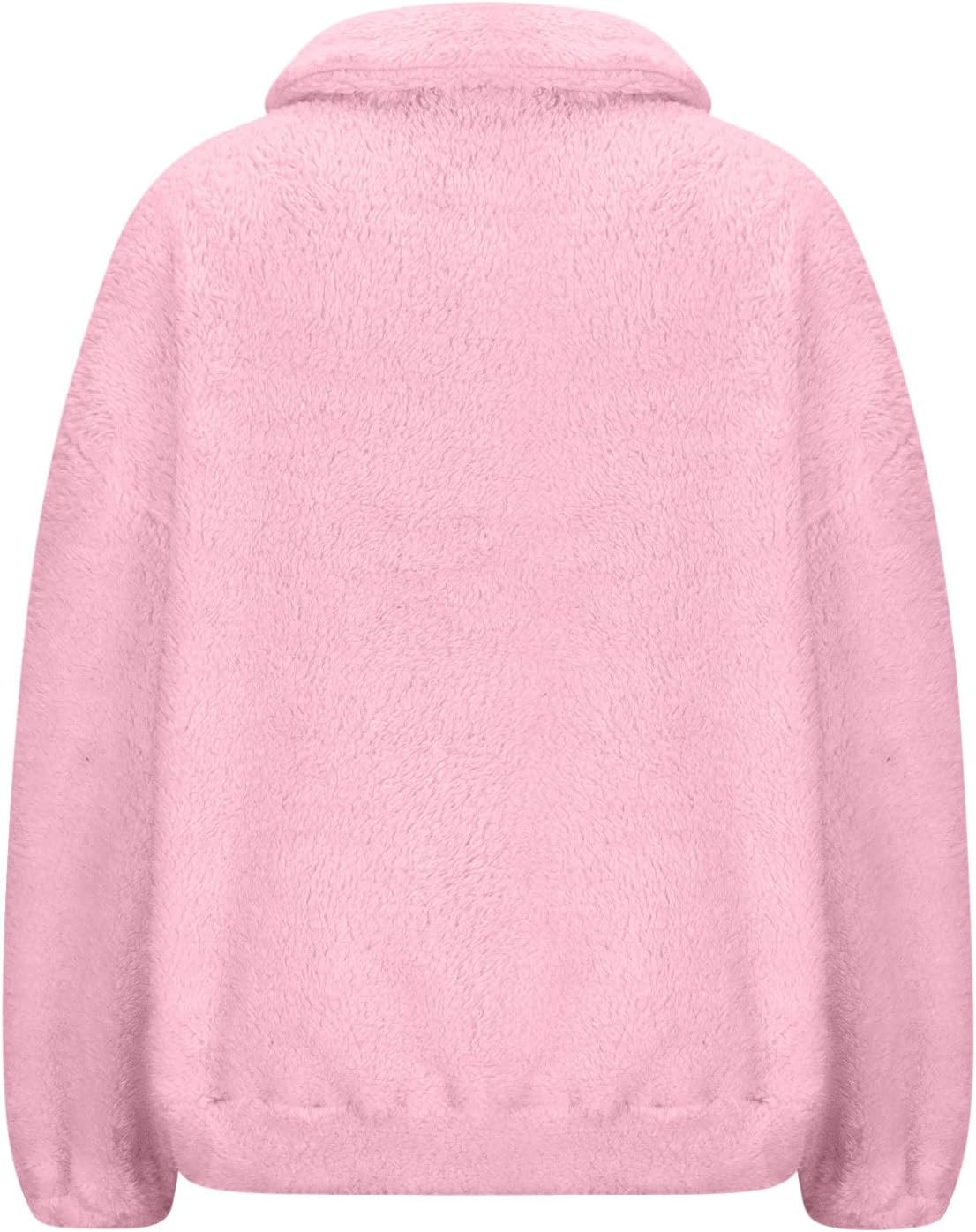 Womens Sherpa Fleece Half Zip Pullover Sweaters Winter Coats Quarter Zip Soft Warm Oversized Sweatshirts with Pocket