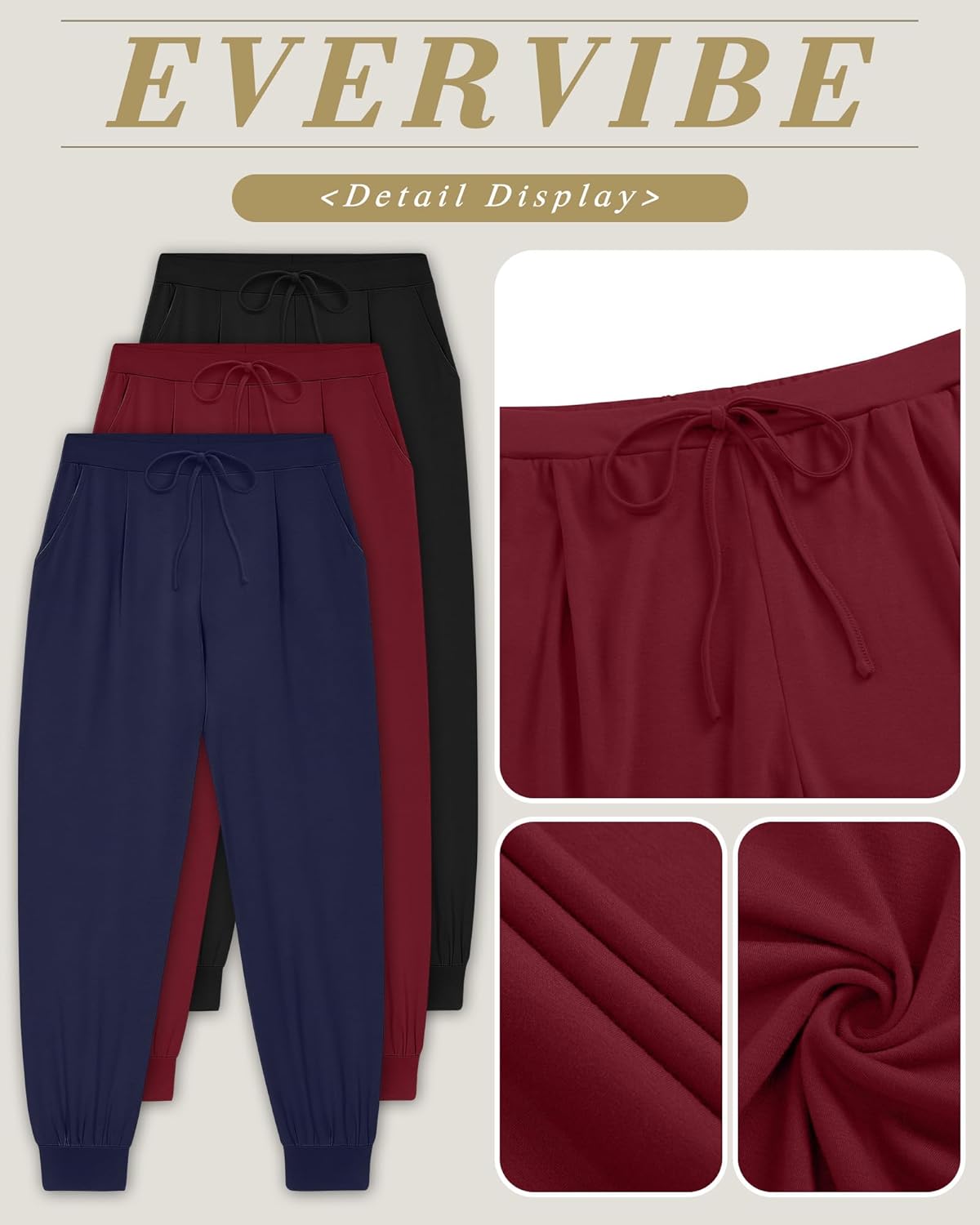 3 Pack Women's Plus Size Yoga Joggers Pants, Casual Drawstring Workout Lounge Pants Active Sweatpants with Pockets - Image 5