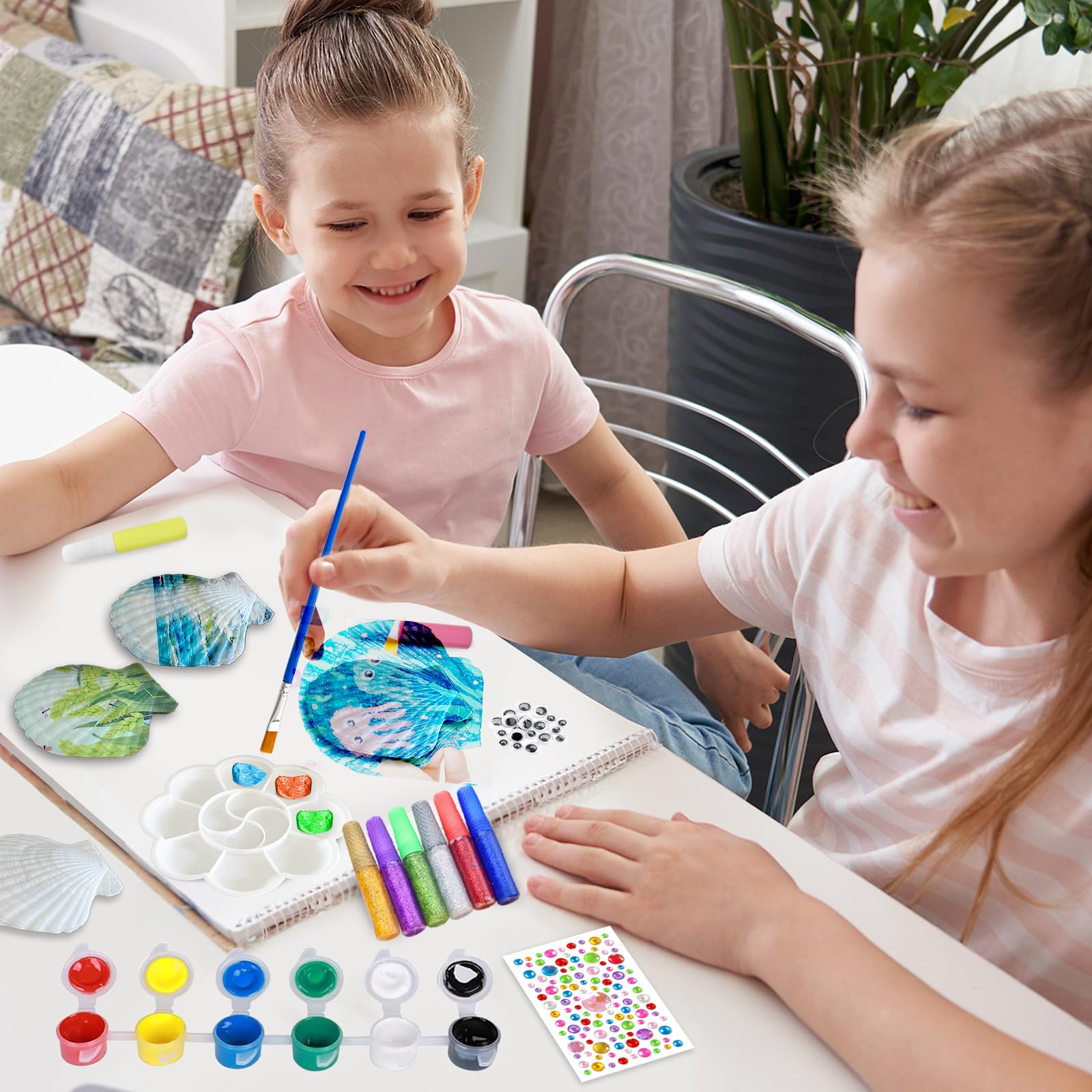 LUCKNIGHT Conchas que Brillan en la Oscuridad Pintar Manualidades para Niños, Kit Pintura de Conchas para Niños, Pintar Kit con conchas, Regalos para Niñas y niños de 5-10 Años