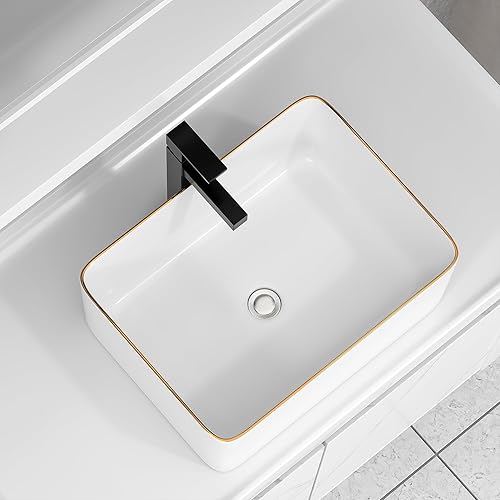 Miniatura 63 de Fregadero de baño de 19 x 15 pulgadas con grifo y desagüe desplegable – Porcelana negra mate rectangular sobre mostrador moderno lavabo de arte