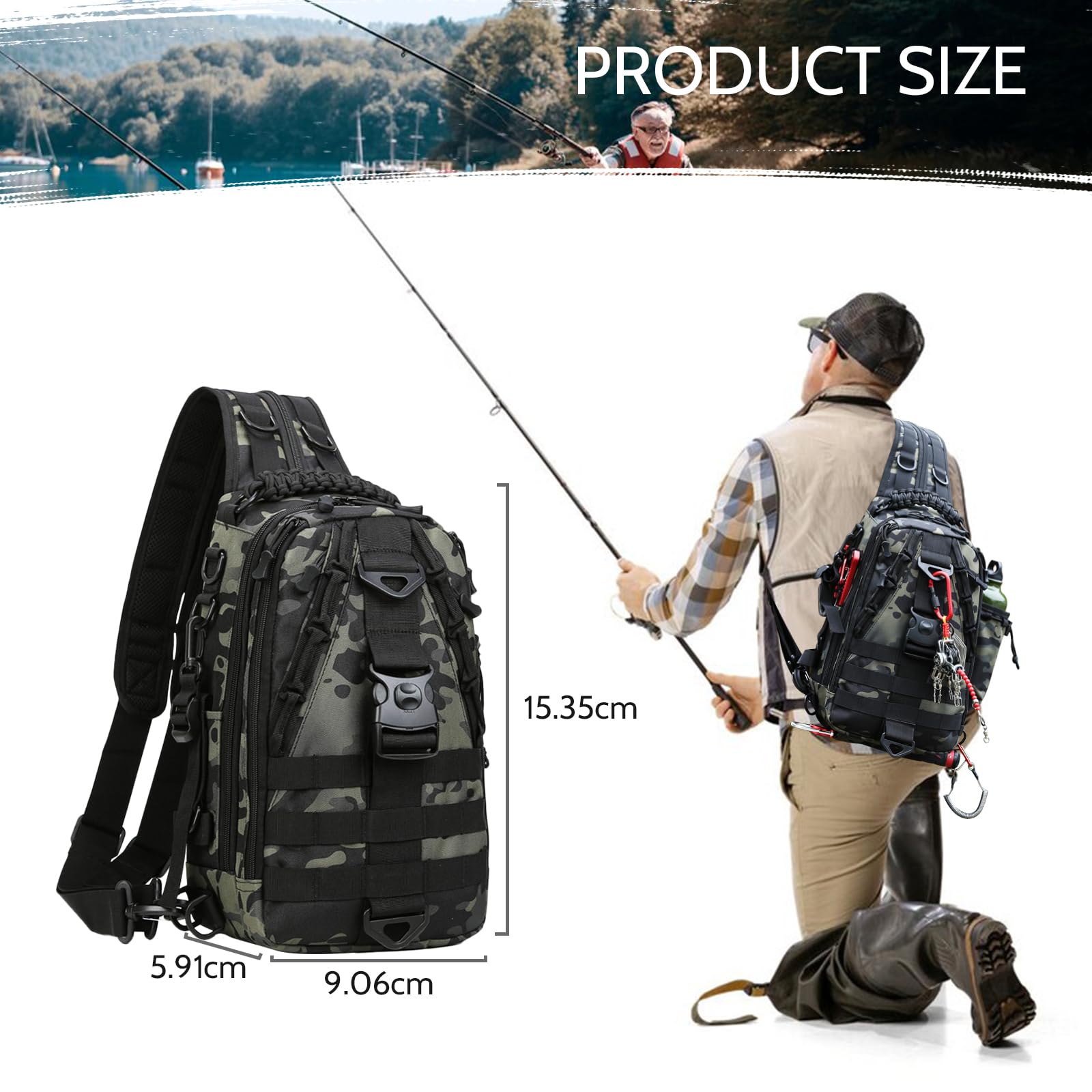 Prpeko Zaino per attrezzatura da pesca, borsa leggera per pesca, borsa da pesca impermeabile, per pesca, escursionismo, caccia, campeggio, cachi