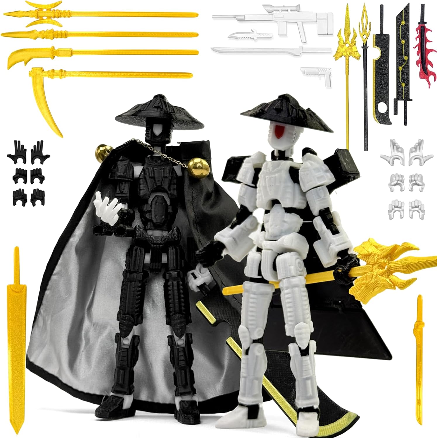 T13 3D Printed Action Figure Set – 2PCS Fully Assembled Multi-Jointed Robot Toys with Accessories, Poseable Movable Figures for Stop Motion Animation, Desktop Decor, Collectors Gift