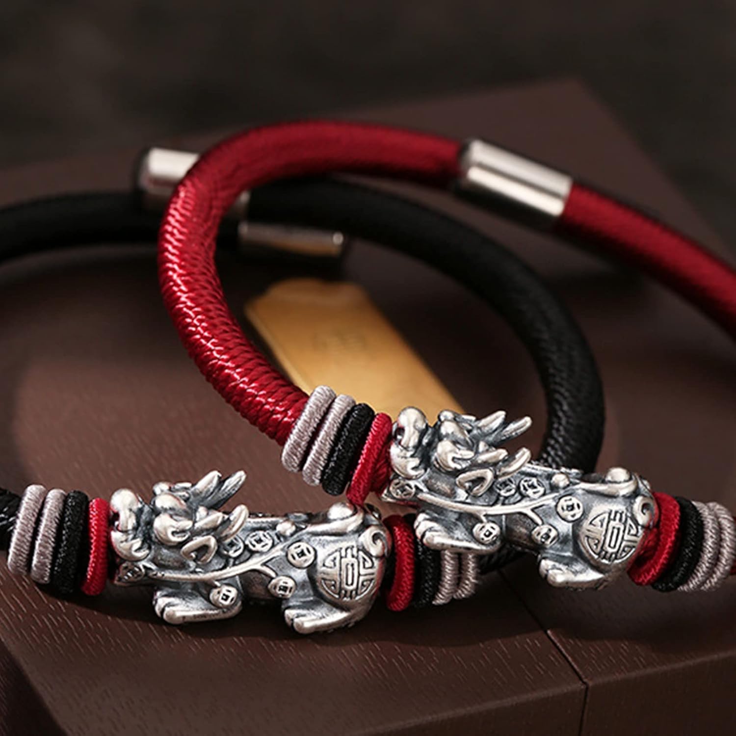 Bracelet Feng Shui Bracelet Pixiu/Pi Yao Sterling Silver Red String Bracelet Good Luck for Men Women Couple Amulet Bracelet Evil Talisman Prosperity Money Metaphysical Jewelry (Color : Red String)