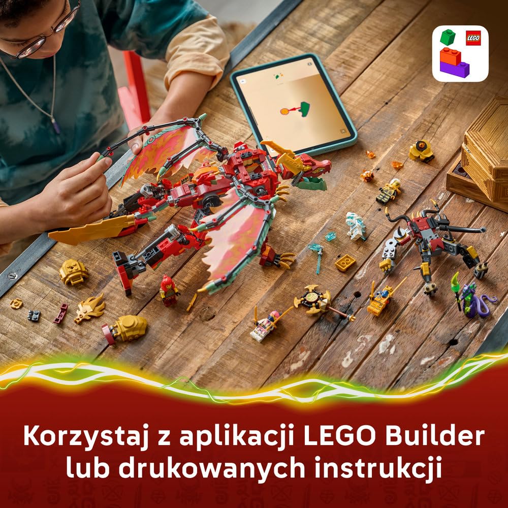 LEGO NINJAGO Transformujący smoczy mech Wyldfyre 71868 | smoczy mech, zabawka akcji, prezent dla chłopca i dziewczynki 9+, bitwa ninja, 821 elementów