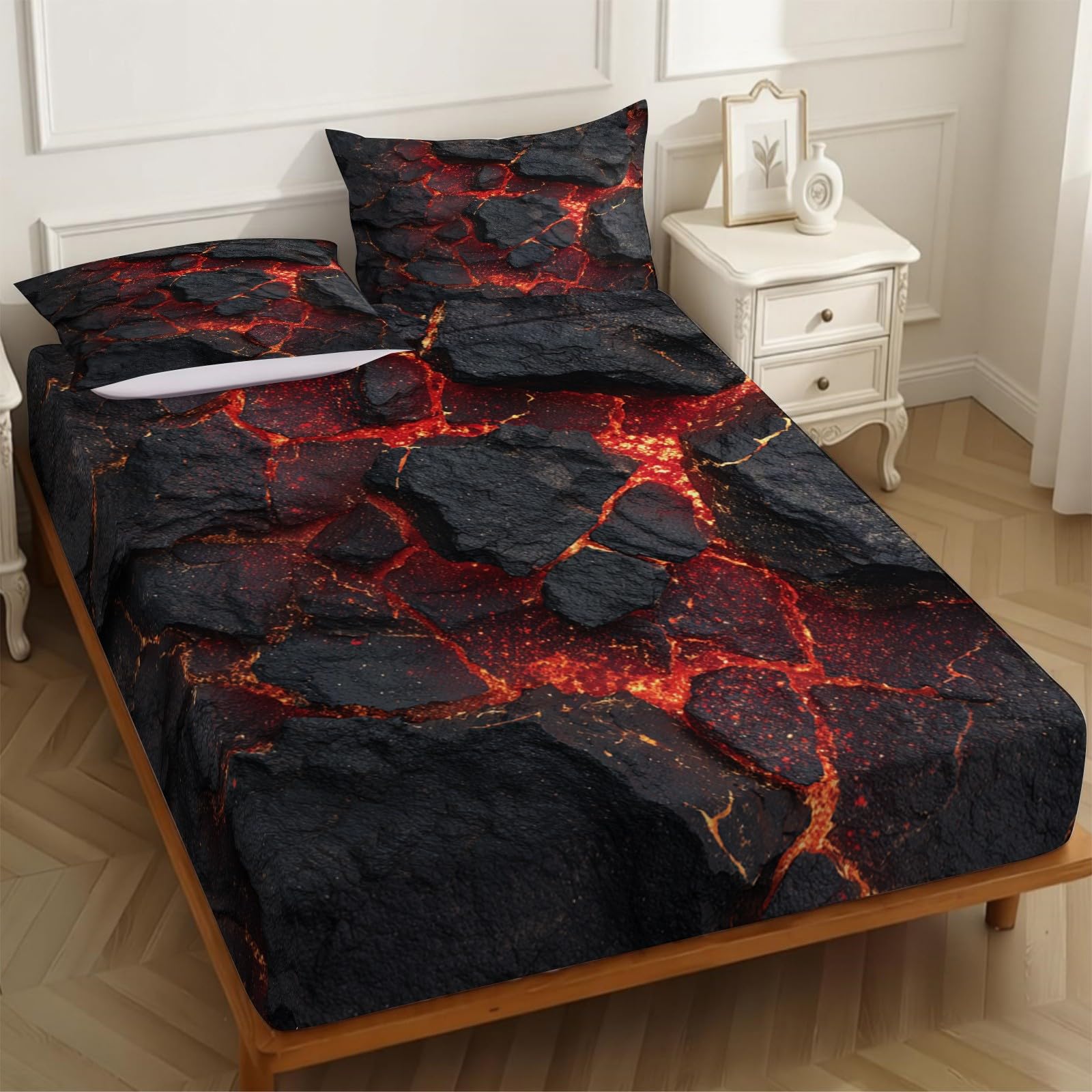 Lenzuolo con Angoli 180 x 200 cm Microfibra Texture della lava Lenzuolo Sotto Elasticizzato Profondo 25 cm rosso per Singolo e Matrimoniale