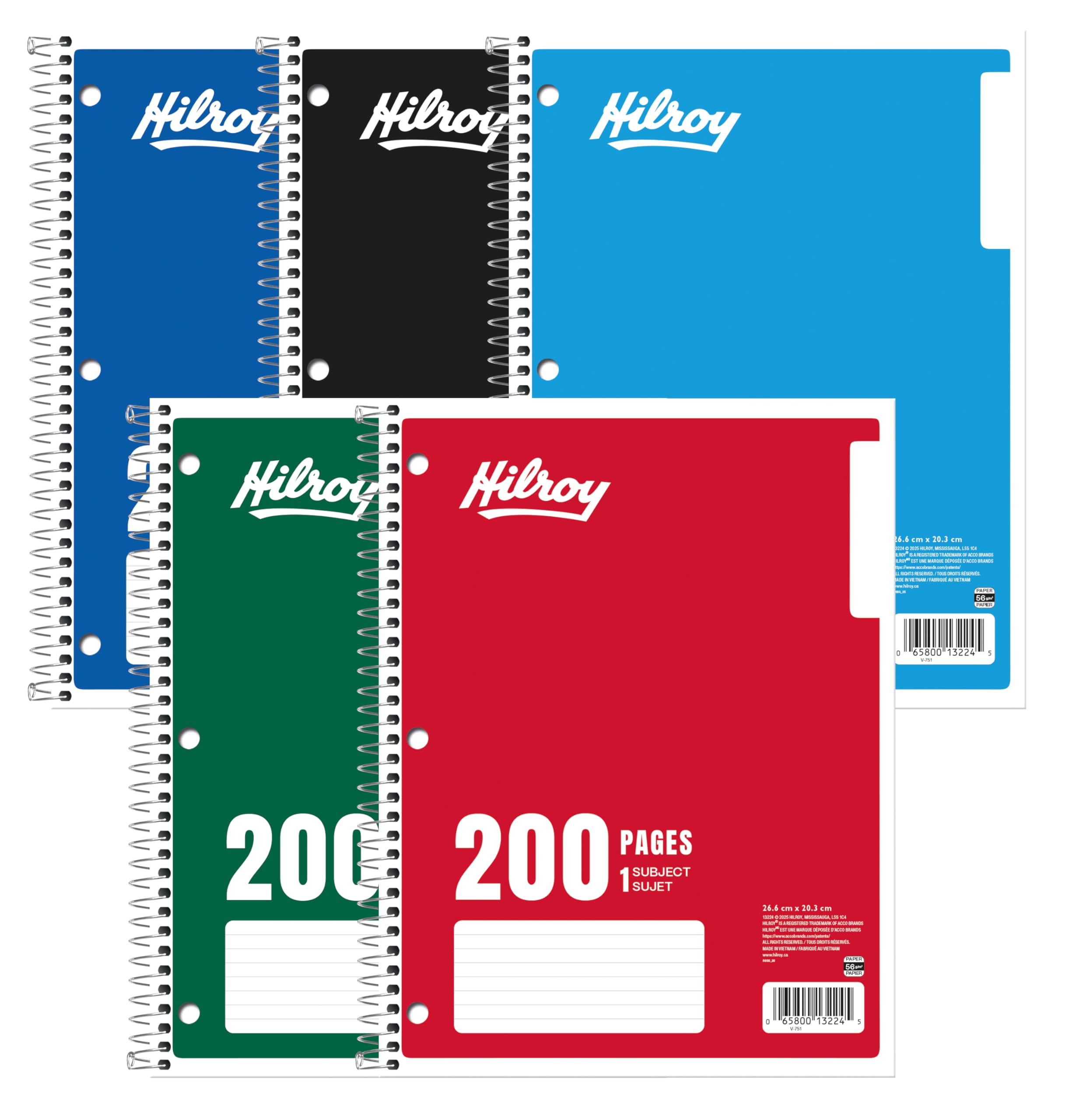 Hilroy 1-Subject Coil Notebook, 8" x 10.5" Sheet Size, Wide Ruled, 3-Hole Punched, 200 Pages/100 Sheets, 1 Notebook, Assorted Colour Covers, Colour May Vary (13224) image 8